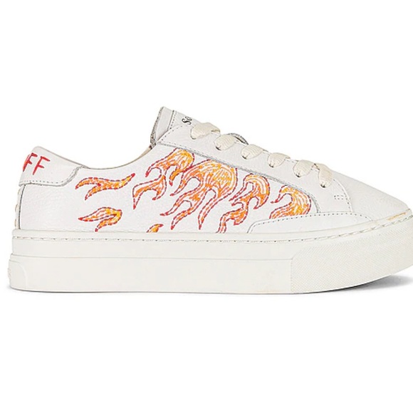 Soludos Shoes - Soludos Hot Stuff Ibiza Women White Leather Embroidered Flames Platform Sneaker